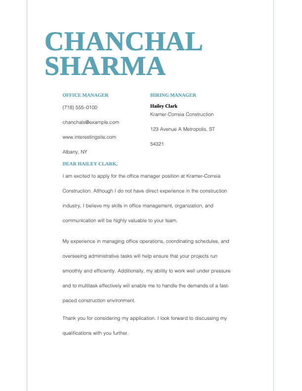 Simple bold cover letter